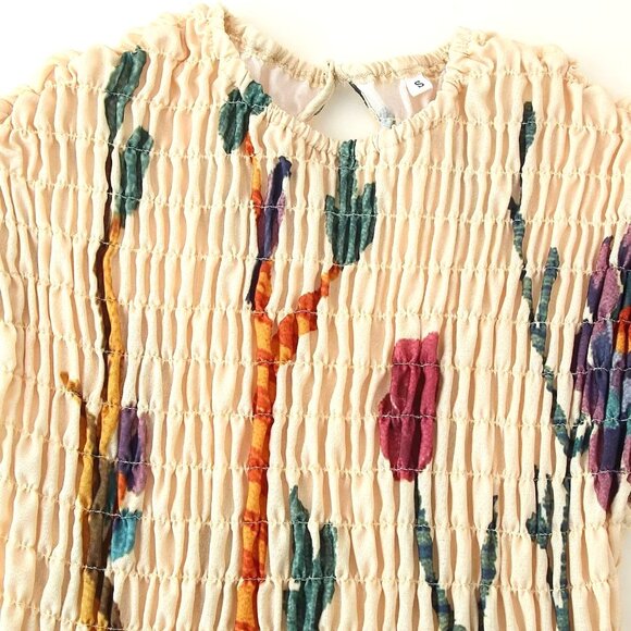 MIDI PRINTED PLEATED BOHEMIAN STYLE AUTUMN PRINT BROWNS SMOCKED TIERS DRESS - Picture 7 of 9